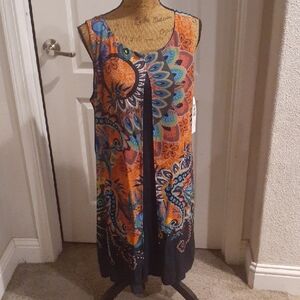 Ladies Sleeveless Dress By TRIBAL. SIZE 6L Multi Colored Bohemian Style